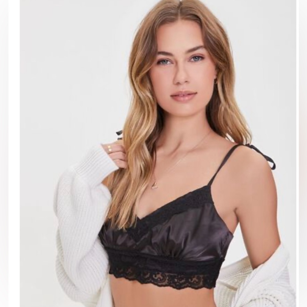 Satin lace cropped cami Black and Blush  SOLD SEPARATELY